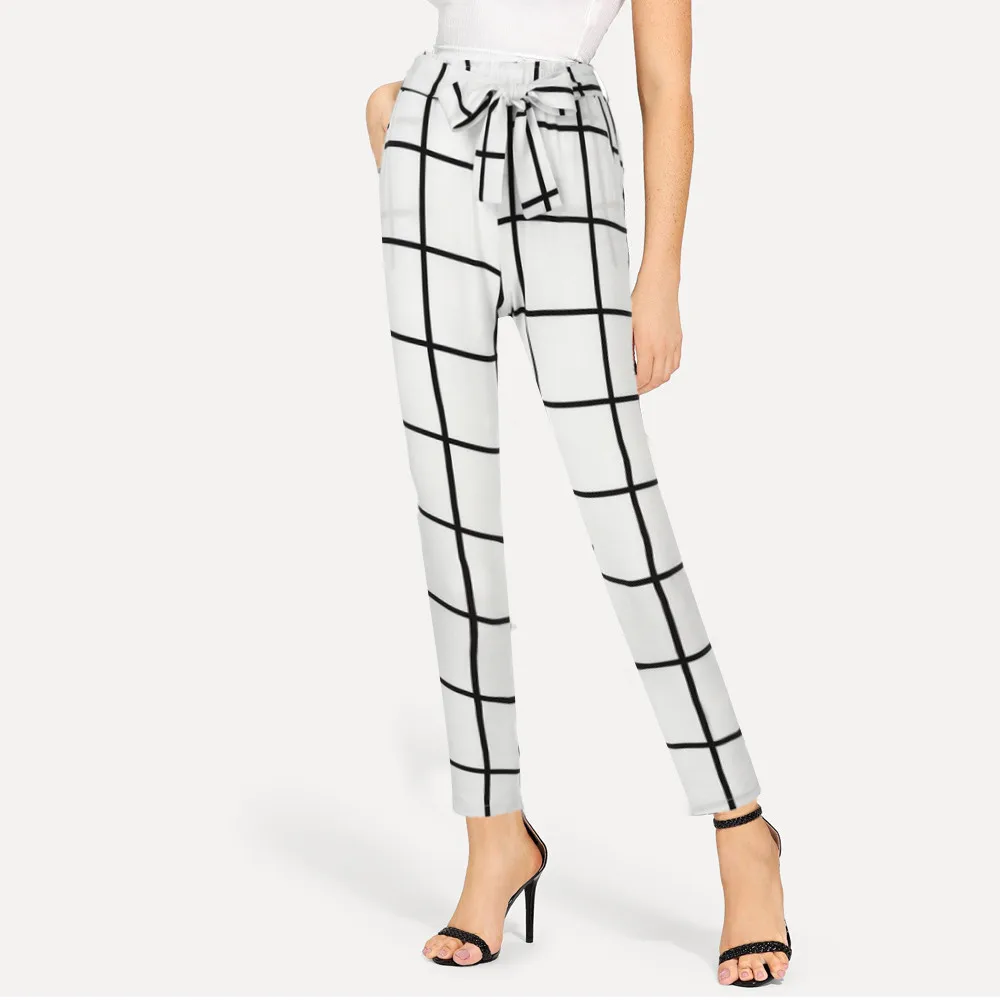 

Plus Size Pants High Waist Women Summer Pants For Women Loose Plaid Pants Drawstring Casual Womens Summer Full Length Trousers