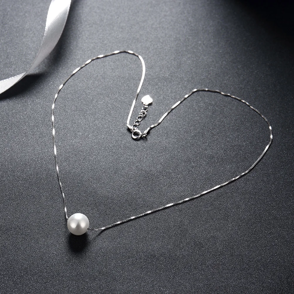 Ann & Snow Simple Ladies Jewelry 925 Sterling Silver Necklace White Shell Pearl Pendant Necklaces Fashion Gift Accessories