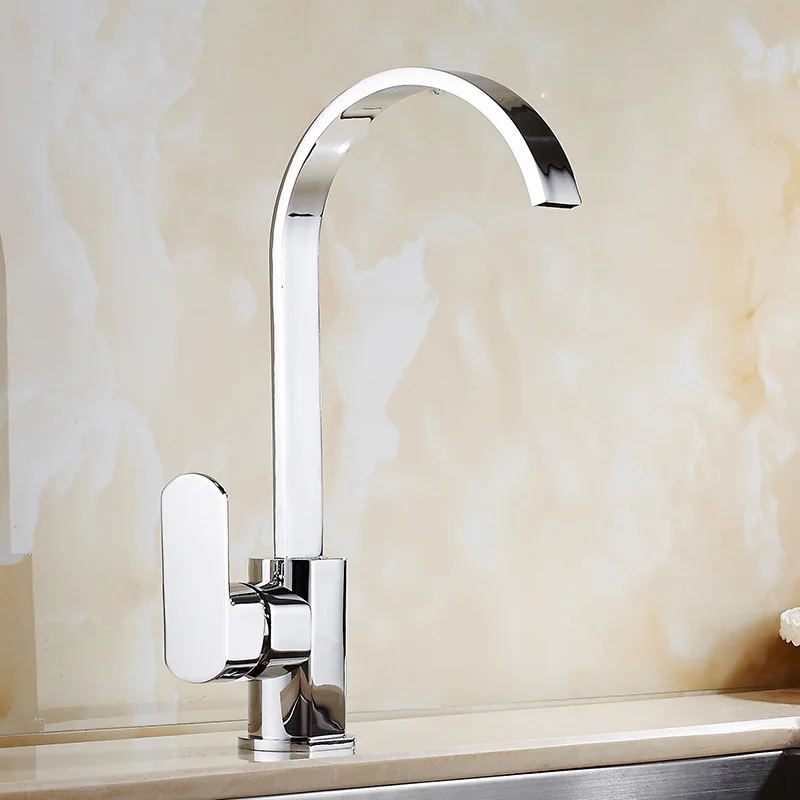 Direct Sale Chrome Brass Kitchen Faucet Cold Hot Water Kitchen Sink Faucet Square Shaped Swivel Spout