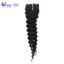 Индийский глубокая волна Синтетическое закрытие шнурка волос 4x4 yongtai пучки волос не Реми Человеческие волосы Синтетическое закрытие волос машина двойной уток