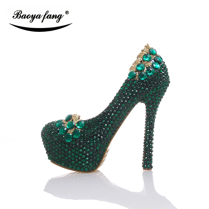 BaoYaFang/женская свадебная обувь зеленый кристалл белый жемчуг вечернее платье невесты обувь женская обувь женские туфли на высоком каблуке и платформе