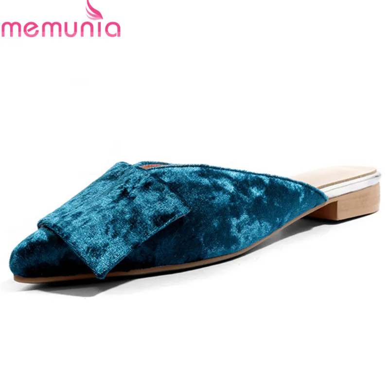 

MEMUNIA 2019 new arrival women slipper velvet elegant party wedding shoes ladies bowknot summer shoes low heels big size 43