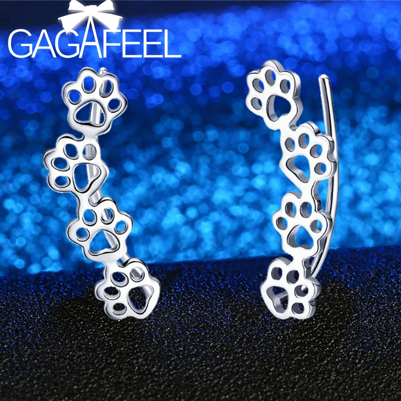 GAGAFEEL 925 стерлингового серебра лапа дизайн милые серьги-гвоздики кошка и отпечатки собачьих лап серьги гвоздики для женщин украшения из стерлингового серебра