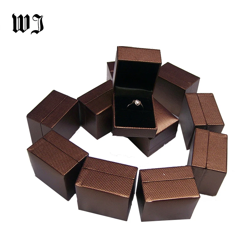 Wholesale 12PCS/Lot Brown Leatherette Wedding Jewelry Gift Ring Packaging Boxes Dispaly Storage