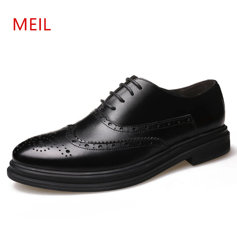 

Bullock Carved Men Pointed Toe Brogue Shoes Lace Up Casual Dress Shoes Fashion Oxford Leisure Genuine Leather Shoes Men Formal
