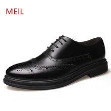 Bullock Carved Men Pointed Toe Brogue Shoes Lace Up Casual Dress Shoes Fashion Oxford Leisure Genuine Leather Shoes Men Formal mycolen fashion bullock carve mens dress shoes men pointed toe lace up men s business casual shoes scarpe classiche uomo punta
