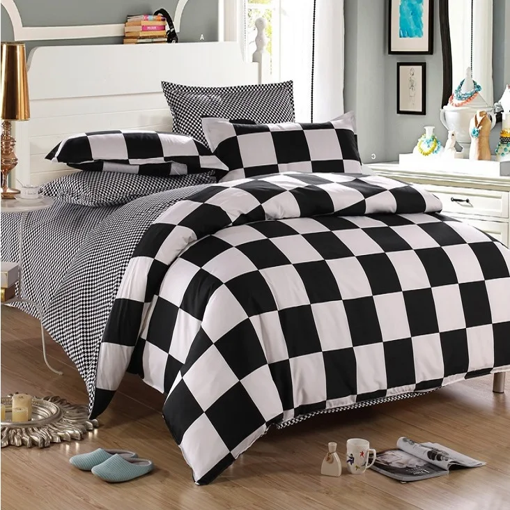 

2016 New Plaid bedding set 4pcs bed sets super queen king twin full size bedclothes duvet cover sheet pillowcase Chinese style