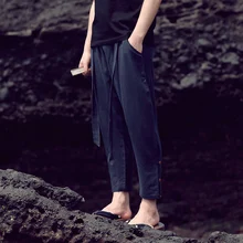 Новые летние жидкости ремень пряжка повседневное ботильоны длина мотобрюки Винтаж льняные шаровары брюки для девочек певица костюмы мужская