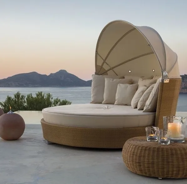 2015 романтическая уличная мебель шезлонги плетеная кровать|outdoor furniture|outdoor wicker