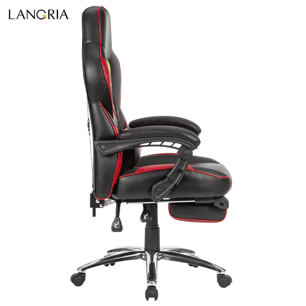 LANGRIA Ergonomic High-Back Faux Leather Racing Style Reclining Computer Gaming Executive Office Chair with Padded Footrest and Lumber Cushion10