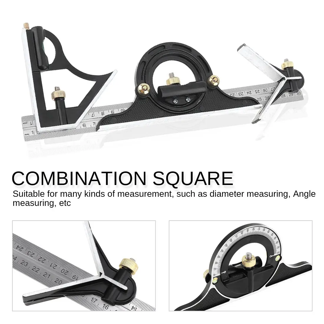 

12" (300mm) Precise Stainless Steel Measuring Tools Aluminium Combination Square DIY Workshop Hardware Angle Spirit Level
