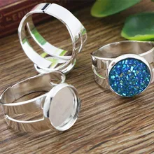 12 мм 10 шт посеребренное регулируемое латунное кольцо настройки пустые/Базовые, подходят 12 мм Стеклянные Кабошоны, кнопки; кольцо обрамление-J1-27