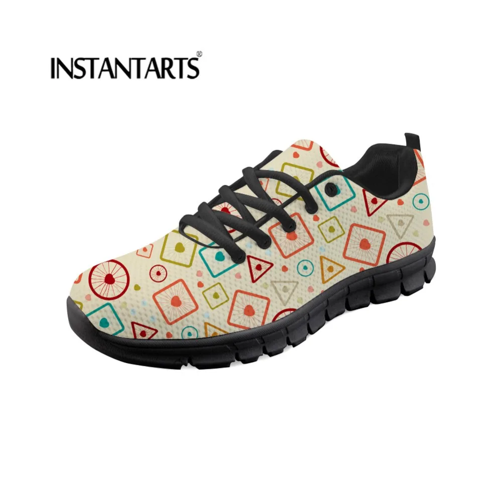 

INSTANTARTS Fashion Cartoon Geometric Printed Sneakers Women Casual Flat Shoes Soft Breathable Air Mesh Shoes for Teenager Girls