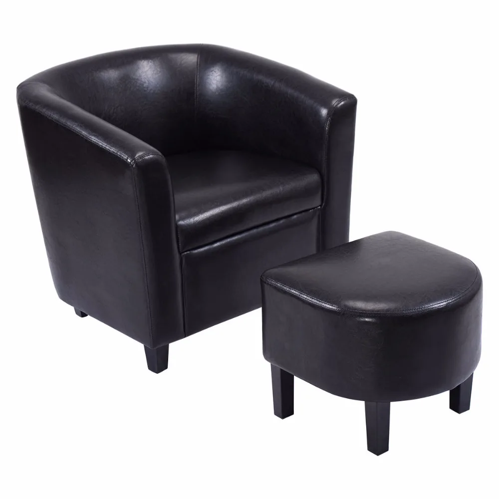 Goplus modern leisure chair black pu leather wood arm Goplus modern leisure chair black pu leather wood arm