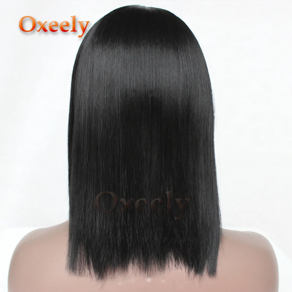 Oxeely BOB Cut Hair Synthetic Hair Full Wigs Black Color Short Bob Straight Wig with Full Bangs None Lace Wig for Beauty Women
