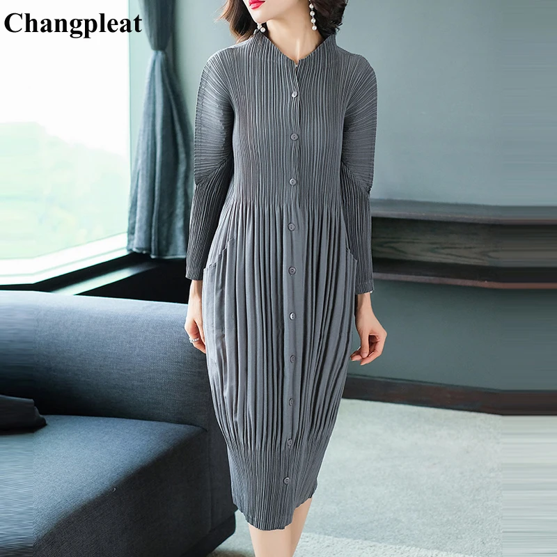 Женское однобортное платье Changpleat свободное плиссированное miяка с длинными