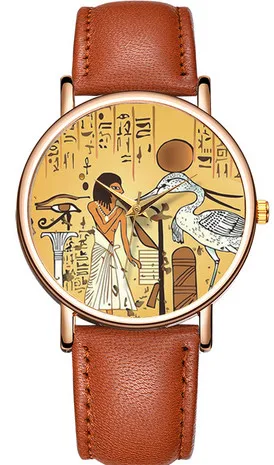 Роскошные женские часы Relojes Femme наручные часы мужские Montre Homme необычные часы с персонажем Сделано в Китае 3D Египетский Рисунок циферблат - Цвет: brown