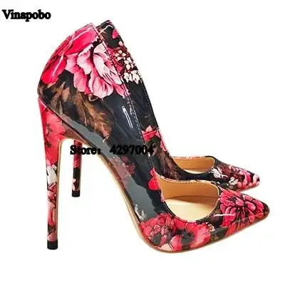 Vinapobo Для женщин разноцветная насосы для печати Новые женские свадебные туфли дизайн, на высоких каблуках, туфли-лодочки стилеты на каблуке Для женщин обувь