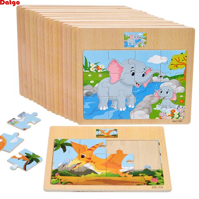 Hot Sale 12/9 PCS Puzzle Wooden Toys Kids Baby Wood Puzzles Cartoon Vehicle Animals Learning Educational Toys for Children Gift 1