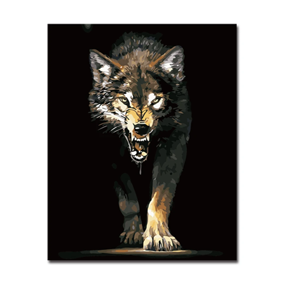 

Framework DIY Oil Painting By Numbers Hand Painted Animals Wolf Pictures Kits Coloring On Canvas Home Decoration Wall Artwork