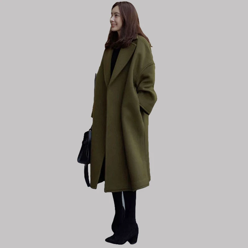 

New Women's Wool Coat Autumn Winter 2018 Fashion Classic Solid Woolen Jacket Slim Thicken Long Outerwear Female Large Size