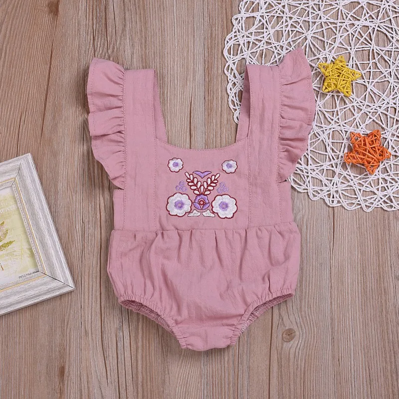 Lovely Baby Newborn Girls Floral Embroidery Backless Design Jumpsuit Flare Sleeve Romper Ruffle Infant Casual Outfits Lovely Baby Newborn Girls Floral Embroidery Backless Design Jumpsuit Flare Sleeve Romper Ruffle Infant Casual Outfits