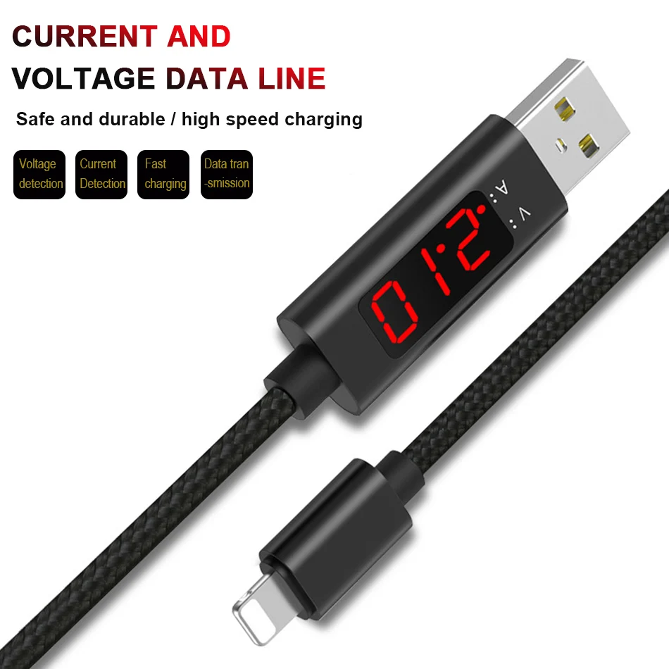 NOHON Nylon Charging Sync Cable Lighting For iPhone X 7 6 8 Plus iPad Mini With LED Display Current Voltage 2.1A Charge Cables (2)