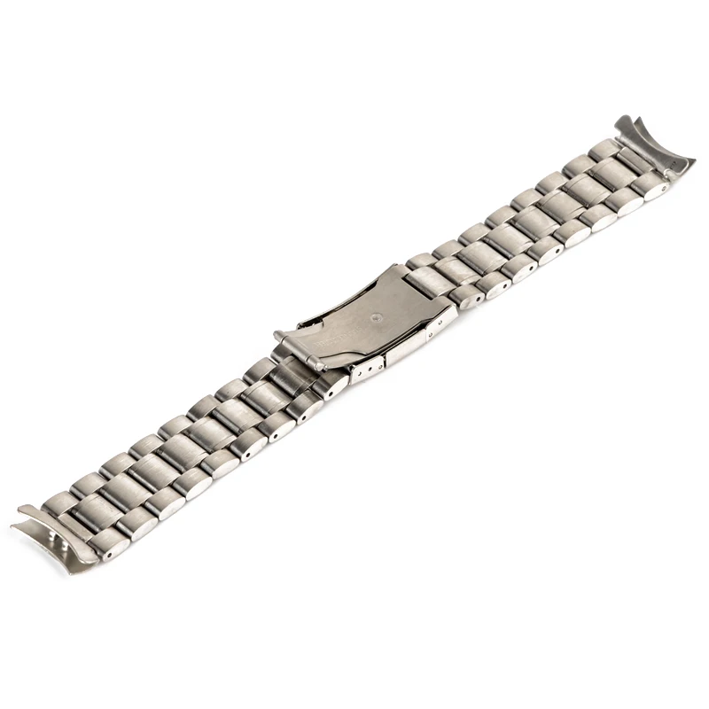 18/20/22/24mm Curved End Watch Band Unisex Stainless Steel Metal Wristwatch Strap Double Fold Deployment Clasp Bracelet 3 Colors