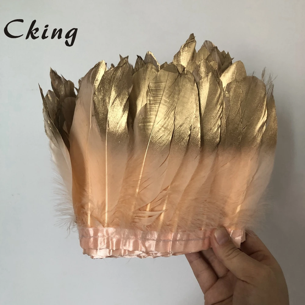 

15-20cm Champagne Dyed Goose Feather Trims Geese Feather Ribbons 10 Yards/Lot Fringes Goose Feather Cloth Belt DIY Decorative