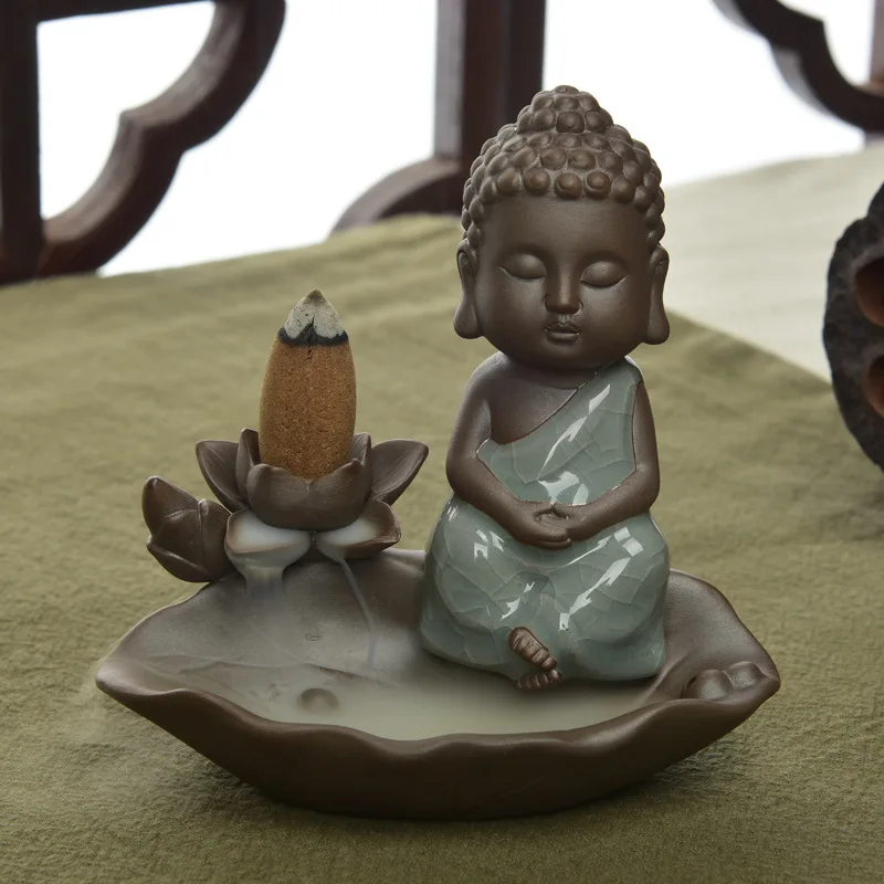 

Home Decor Buddhism Small Buddha Monk Incense Stick Burner Bullet Blackflow Incense Cones Or Burner Smoke Ceramic Censer N30