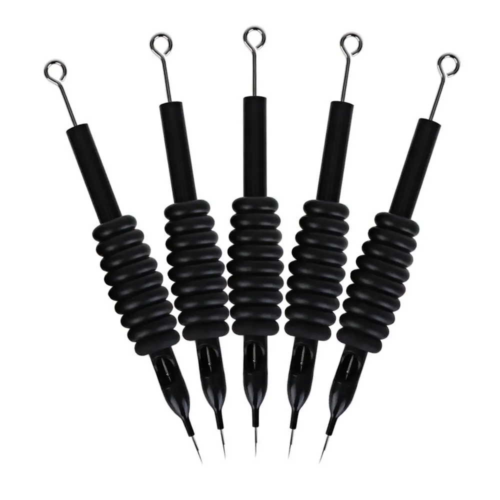 

5pcs Anti-slip Black Silicone 3/4" Grip Tube with Tip with Pre-sterilized Medical Stainless Steel Tattoo Needle RL / RS / F / M