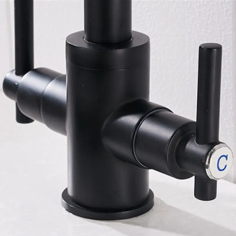 Homedec dual handle brass kitchen faucet surface black paint kitchen faucet dual sink faucet rotation kitchen water mixer tap