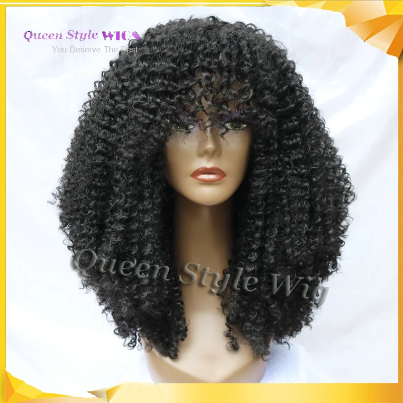 India Synthetic Afro Kinky Curly Hair Lace Wig Cheap African Black Woman  Thick Kinky Curly Full Bangs Hairstyle Lace Front Wig - AliExpress