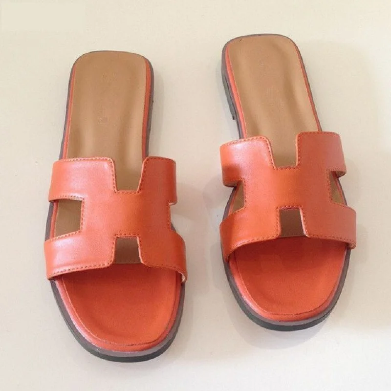 

Summer New Luxury Flip Flops High Quality Natural Leather Women Sandals Fashion Brand Flats Shoes Ladies Slippers Size 34-41