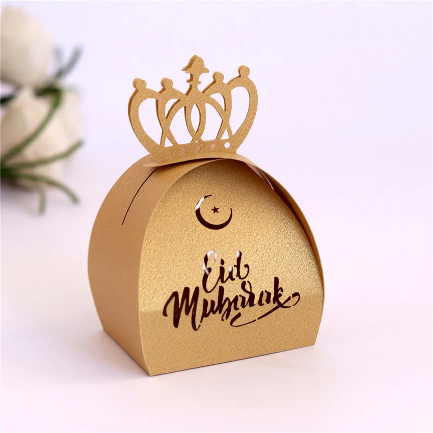 10 шт. EID MUBARAK коробка для конфет золотой серебряный черный Рамадан Kareem Подарочная