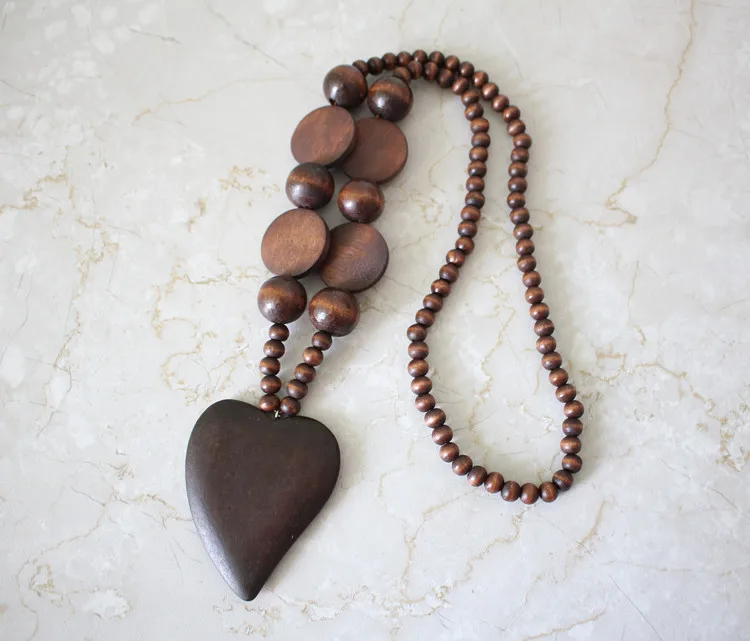 Женское богемное стильное индивидуальное деревянное ожерелье с подвеской в виде сердца, длинное ожерелье ручной работы, винтажное высококачественное ожерелье и подвески