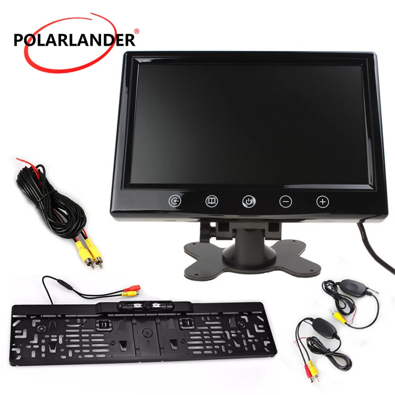 

9" TFT Car Monitor 16 LED Reversing Camera Silver/Black Wireless Transmitter HD Desktop Parking Monitor European License Plate
