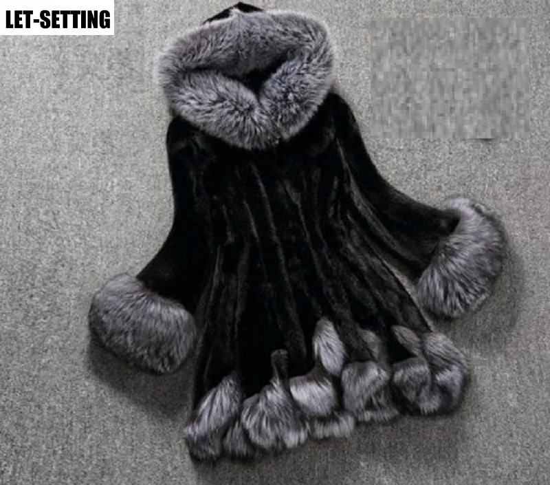 

European American new fashion elegant women hooded imitation mane long fur coat S-3XL,black,white