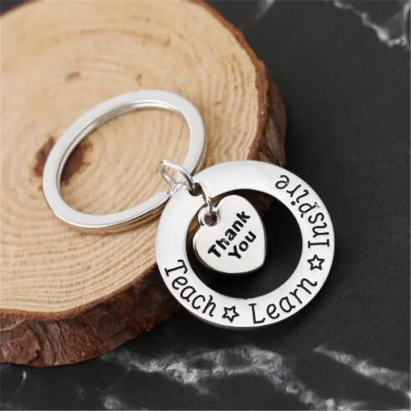 

WKOUD 1pc Keychain Thank You Teach Learn Inspire Keyring Key Ring Jewelry For Teachers Day Gift