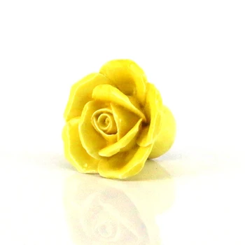 

4PCS Retro Yellow Rose Flower Ceramic Cabinet Door Knob Children Drawer Dresser Handles pull Kitchen Cupboard Porcelain Handle