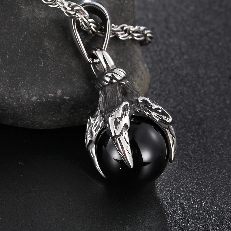 Men's Stainless Steel Dragon Claw Pendant Necklace With Ball Chain - Biker Jewelry Gift