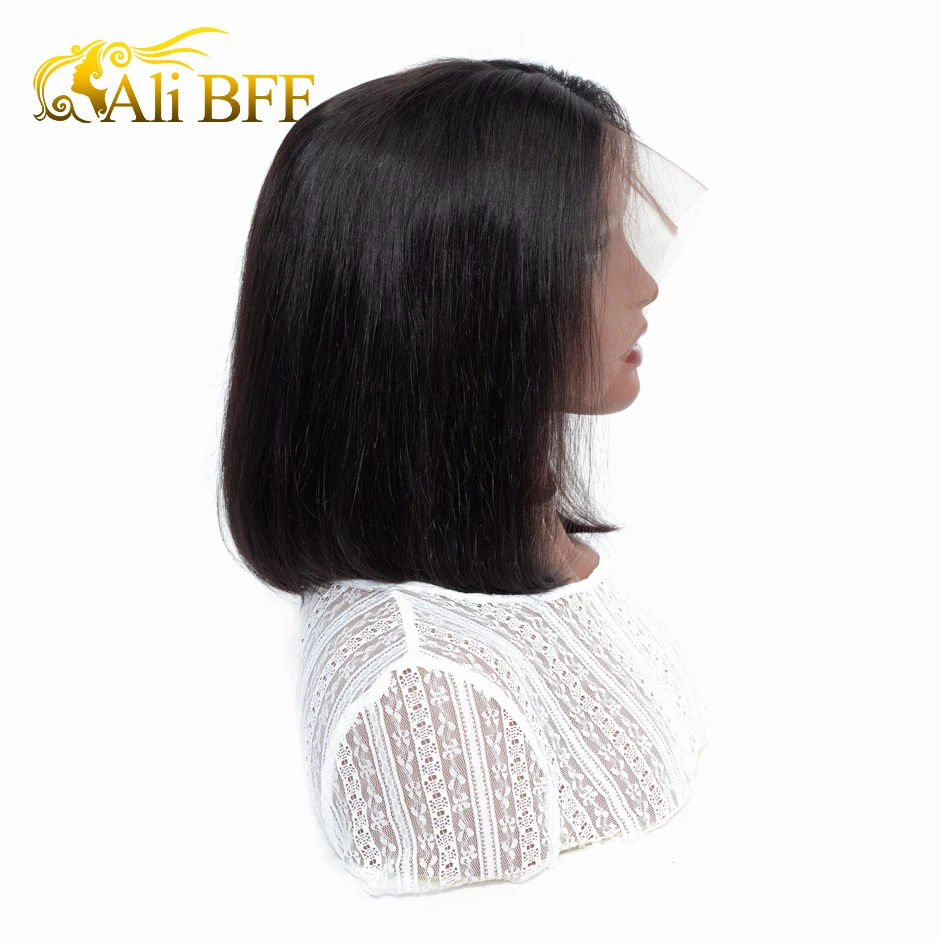 ALI BFF бразильский парик из причёска Боб с прямыми волосами парик из натуральных волос на кружеве отбеленные узлы предварительно сорванные с волосами младенца 8-14 дюймов для женщин