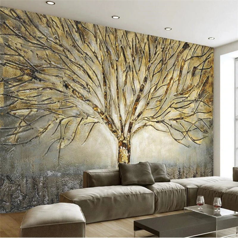 wellyu Fashion Tree Modern American Metal Embossed Oil Painting TV Wall Custom Large Mural Green Wallpaper papel de parede | Обустройство