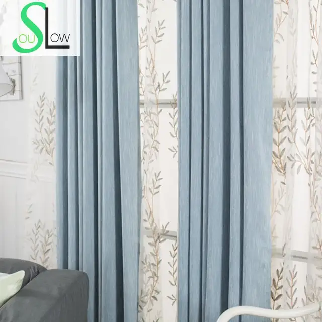 Slow Soul Blue Green Gray Brown Modern Simple Pure Shading Hotel Slow Soul Blue Green Gray Brown Modern Simple Pure Shading Hotel Curtains French Window Solid For