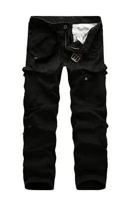 Мужская одежда, повседневные мужские брюки, комбинезоны с несколькими карманами, свободные, хлопковые, вареные, прямые, мужские, длинные штаны, размер 40 - Цвет: black