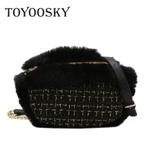 TOYOOSKY новая женская сумка на пояс, модная дизайнерская женская меховая сумка через плечо, шерстяная кожаная сумка на пояс, сумка на цепочке