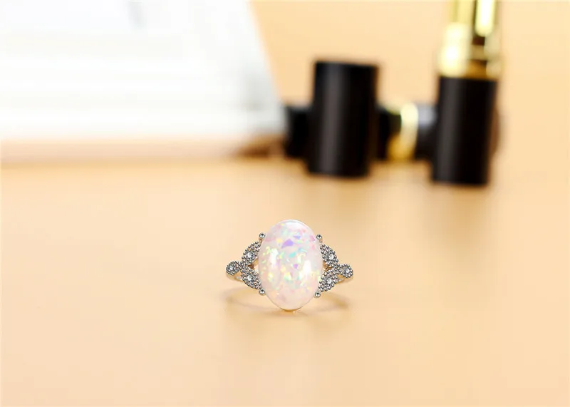 Elegant Large Oval Shaped White Fire Opal Ring For Women Wedding Silver Color AAA Zircon Rings Band Bijoux Femme Anillos dm135 (10)