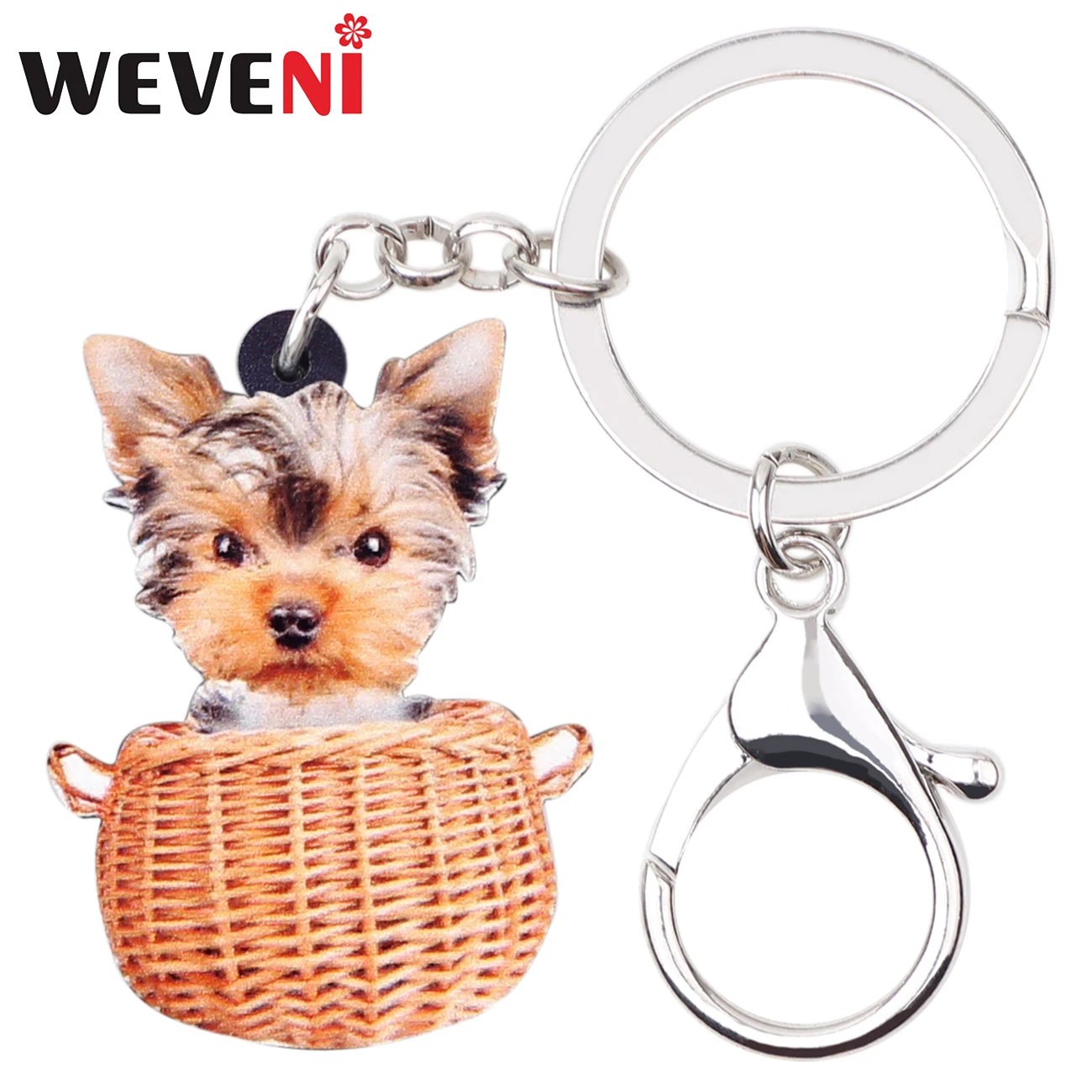 

WEVENI Acrylic Basket Yorkshire Dog Key Chains Keychains Holder Cute Animal Jewelry For Women Girls Pet Lovers Bag Car Pendant
