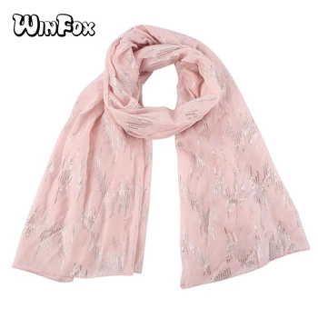 

Winfox New Arrival Pink White Grey Imitation Sequins Korean Style Foil Silver Lady Summer Scarves Shawl For Women Wraps