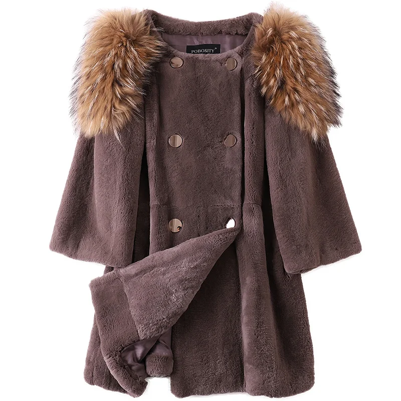 

Spring Autumn Coat Women Clothes 2019 Raccoon Dog Fur Coats Korean Vintage Rabbit Fur Collar Outwear Jacket Women Tops ZT2392